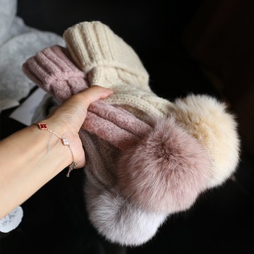 日系擰花男女狐貍毛球毛線帽高頂親子冬季保暖帽子御寒護耳帽子1入