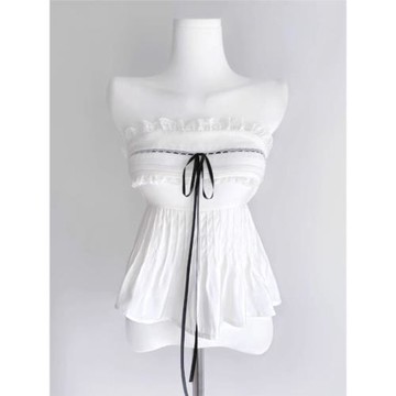 韓國東大門新款純欲天花板~性感露肩蕾絲花邊系帶抹胸背心女上衣