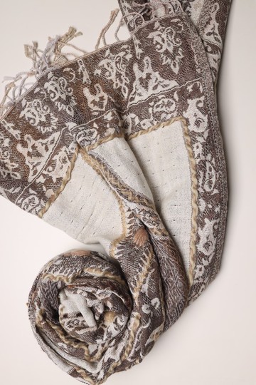 【聖誕禮物】喀什米爾水煮羊毛手工刺繡圍巾披肩咖啡牛奶白色腰