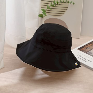 三星三段拼接雙面漁夫帽-黑米