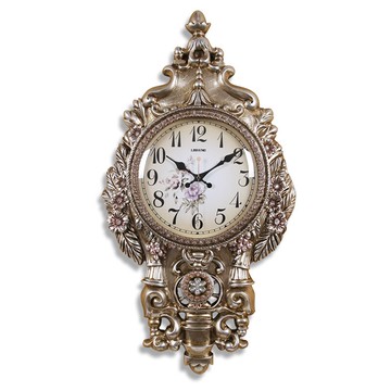 麗盛大號歐式復古花卉靜音壁掛鐘客廳時鐘樹脂掛表臥室鐘表石英鐘