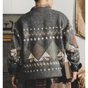 美式經典傳統復古毛衣男秋冬潮牌寬松休閑秋季民族風針織衫外套男