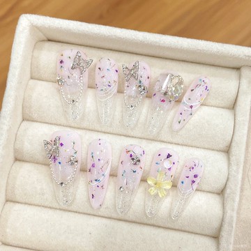 💟加一手工甲💅🏻【原創實拍】韆金感極光蕾絲彩虹波點冰透蝴蝶異域公主穿戴甲純手工穿戴甲 DPMH