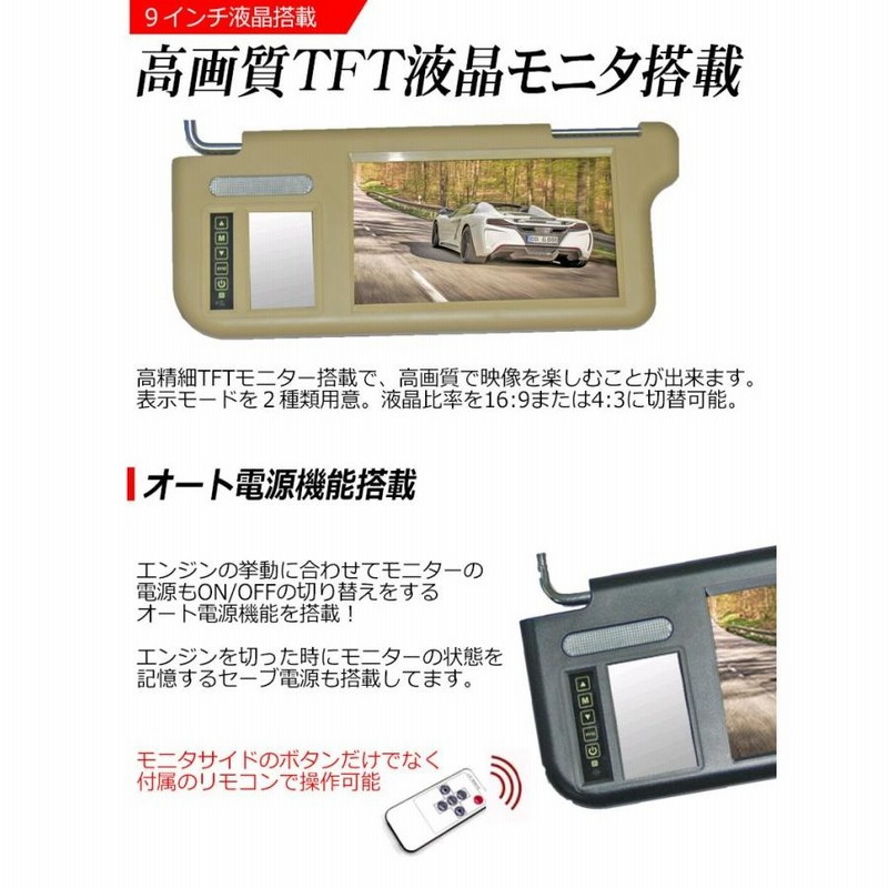 シャープ 製液晶採用 9インチ サンバイザーモニター 左右2個