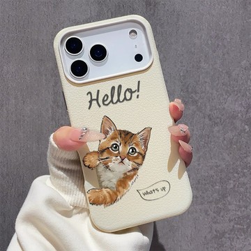 探頭打招呼貓咪 適用iPhone17promax手機殼 蘋果16柔軟親膚15plus大孔14皮紋13軟殼12/11保護殼