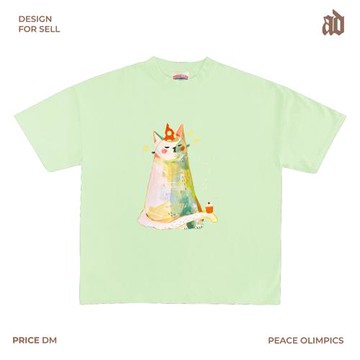 230G 輕薄正肩款 皇冠貓咪印花T恤可愛萌趣圖案柔軟棉質面料寬松