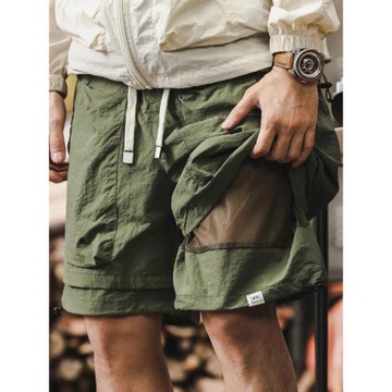 美式機能工裝褲男夏季潮流假兩件休閑短褲青年大碼寬松百搭五分褲