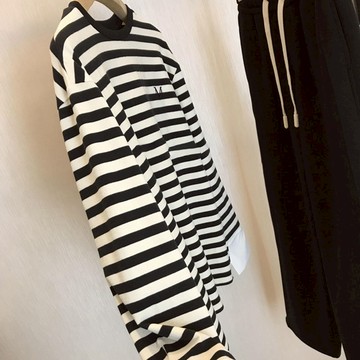 【巴黎精品】現貨+預購 T恤長袖上衣-條紋寬鬆拼接純棉女裝a1ge41