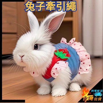 【台灣出貨】兔子衣服 牛仔牽引裙 侏儒兔 垂耳兔 公主裙 遛兔牽引繩 防掙脫牽引繩 兔兔用品 胸背帶牽引繩