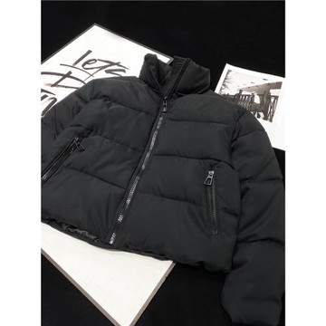 CCA自制辣妹風秋冬高腰黑色棉衣短款加厚拉鏈立領面包棉服外套女