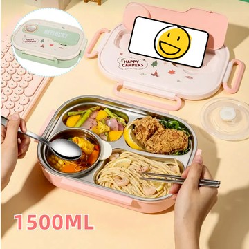 【A&R】316不鏽鋼4格餐盤組小孩子才做選擇款 1500ML餐具+湯碗 - 熊熊款