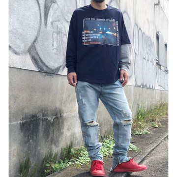 At Marvelous 日韓酷炫時尚 | 不對稱疊層長袖T恤 | 海軍藍滑板休閒風 | 時尚不無聊