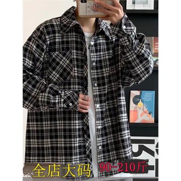 格子長袖襯衫男裝春秋寬松韓版潮學生休閑復古外穿加大碼襯衣外套