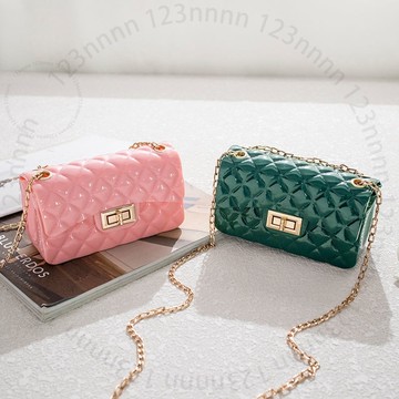 2023夏天上新小香風韓版菱格鏈條包亮光果凍包單肩休閒斜挎小包女V9LGT01
