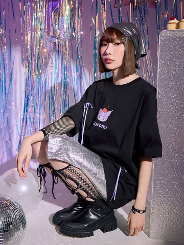 酷洛米．純棉緞帶蝴蝶結短袖寬鬆上衣