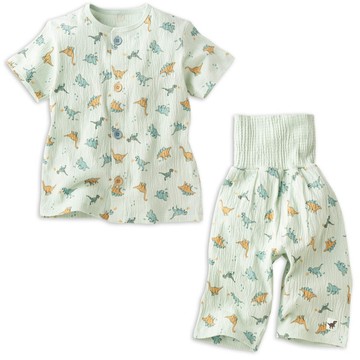 akachan honpo - 短袖家居服 穿衣練習-前開式 恐龍-綠色