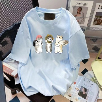 【董小姐】韓国女装 上衣短袖 質感衣服 韓系穿搭夏天 休閒上衣 美式復古 蓋屁股上衣 印花 t恤  正韓上衣 韓式衣服
