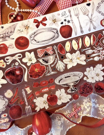 蘋果盤 林檎・銀器・リボン PET 和紙膠帶 (kiss-cut)