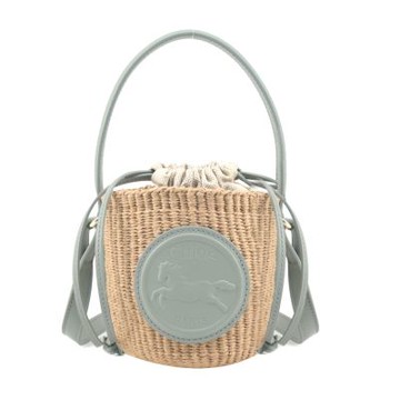 Chloe Horse Medal迷你草編水桶包(藍綠)