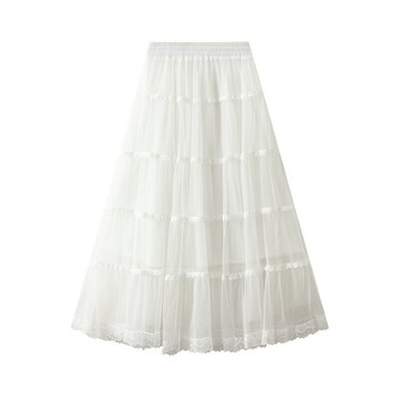 【巴黎精品】現貨+預購 女網紗裙A字裙百褶裙半身裙長裙大碼洋裝休閒大尺碼女裝-蕾絲5色a1fq78