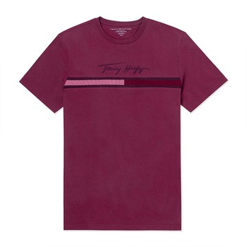 TOMMY 熱銷刺繡大Logo圖案短袖T恤-酒紅色