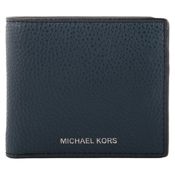 MICHAEL KORS 烙印銀字荔枝紋皮革透明層短夾(海軍藍)