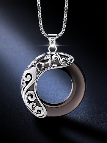 十二生肖925純銀男士項鏈吊墜情侶黑曜石潮個性飾品輕奢小眾百搭