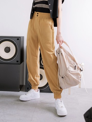 高腰設計鬆緊腰頭縮口休閒褲