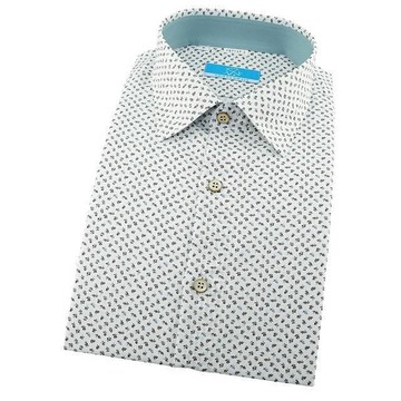 【襯衫工房】長袖襯衫-白底淺藍色抽象蜜蜂印花