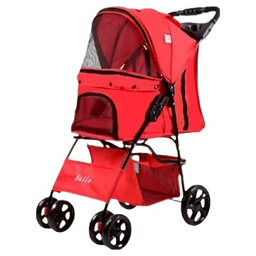 Bello 寵物4輪一鍵收納推車 附車墊 + 水杯架 + 置物籃 + 安全繩  紅色  1個