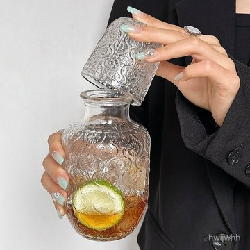 臺灣🚍8H出🉑新款海棠花玻璃茶壺ins高顔值冷水壺一壺一杯果汁玻璃杯高級 TCCS