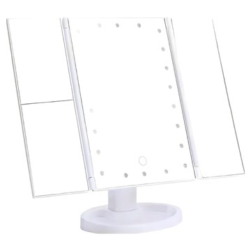 DODOWU 三折LED發光化妝鏡 含圓型 10x鏡  亮度調節  鏡面旋轉  USB充電  素白色