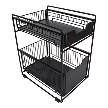 EDISH 鐵藝鏤空抽屜架 黑色 1組  2層  長41cm x 寬25cm x 高32cm±5%