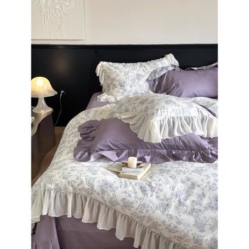 法式輕奢田園碎花全棉床上四件套公主風純棉蕾絲花邊被套床單少女