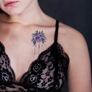 微刺青 紫花美人👑大邱紋身👑【T08Z】新 小清新 假刺青輕紋身 防水 紋身 刺青 貼紙 T08