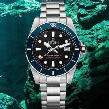 TITONI 梅花錶 Baby Seascoper 300 天文台認證陶瓷圈機械錶(83300 S-BE-706)