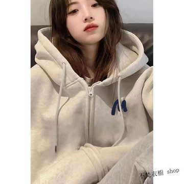 【美式復古學院風】連帽外套 女 韓系穿搭 拉鍊保暖 美式潮牌字母印花連帽衛衣 秋冬 oversize 寬鬆加絨開衫外套
