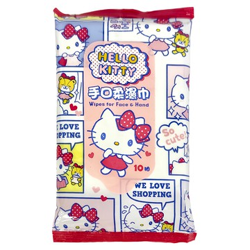 Hello Kitty 凱蒂貓 手口柔濕巾隨手包 10抽 特選縲縈水針布  1盒
