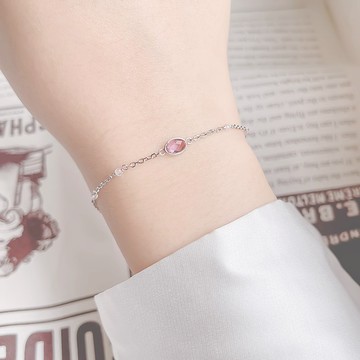 紫水晶925純銀橢圓寶石mix粉晶果實手鍊