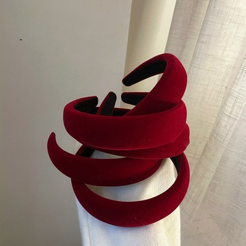 巨復古顯白的酒紅色絲絨海綿壓發箍秋冬新品溫柔洋氣新年發飾品