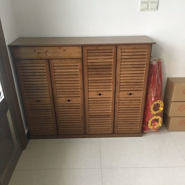 收納櫃儲物櫃置物櫃楠竹鞋柜家用2門3門收納鞋架大容量帶抽多層百葉對開門實木置物架