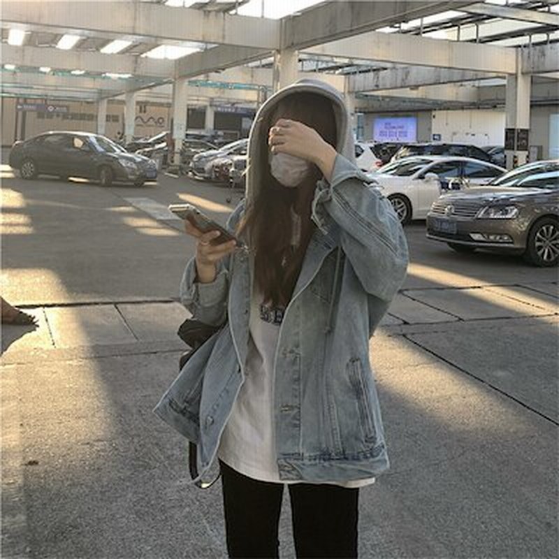 韓国ファッション フード付き コート 快適である フェイク2ピース デニムジャケット ゆったりする 通販 Lineポイント最大1 0 Get Lineショッピング