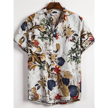 歐美男短袖修身印花襯衫Men's short sleeve slim printed sh