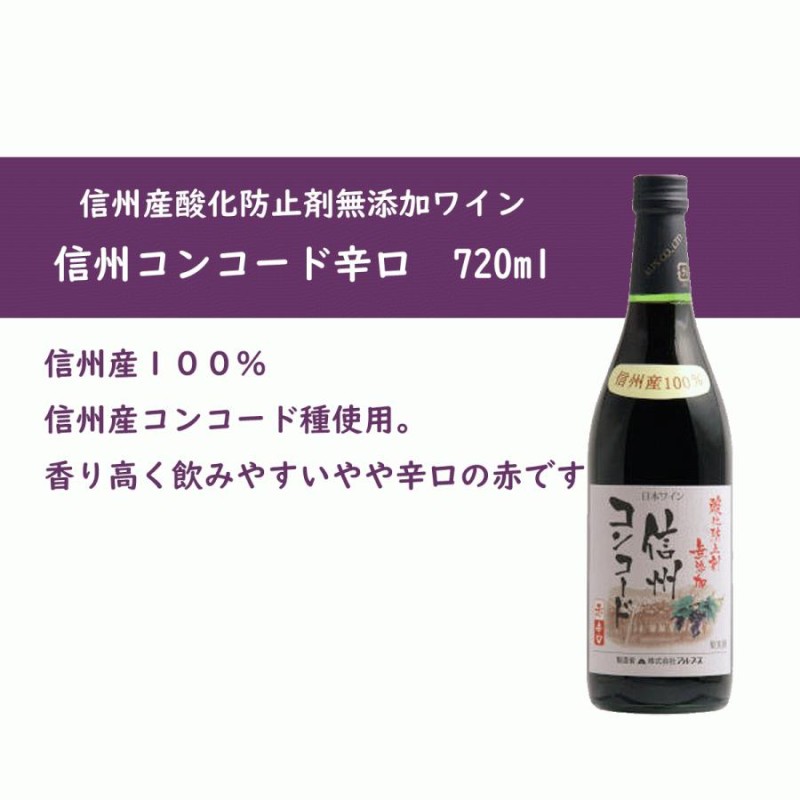 信州無添加ワイン 信州コンコード（赤）（720ml） アルプス