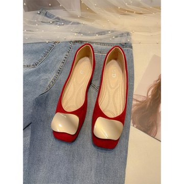 時尚通勤單鞋女2025春季新款法式孕婦船鞋軟底淺口平底豆豆奶奶鞋