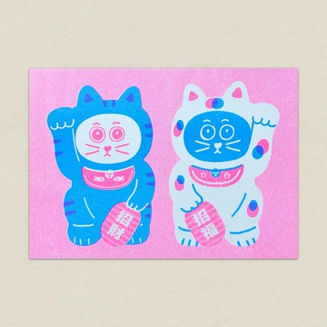 招財招福貓/招き猫/孔版印刷明信片