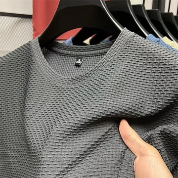 台灣現貨！竹節網眼短袖 M-5XL 多色可選 舒適透氣 百搭 寬鬆 男生T恤 褶皺肌理感 慵懶風 冰絲短袖 T恤男