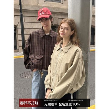 CountryMoment 【雙面穿】美式復古格紋哈靈頓夾克男女短款外套