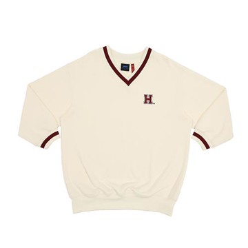 NCAA 長袖T恤 V領上衣 米色/深紅滾邊 女款 75521006 01 noH79