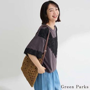 〈Green Parks〉蕾絲繫帶拼接短袖上衣